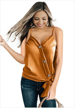 Load image into Gallery viewer, 2021 Summer New Women&#39;s Fashion Casual Solid Deep V Neck Skinny Spaghetti Straps Sleeveless Buttons Lace Up T Shitrt Lady Basic