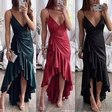 Load image into Gallery viewer, 2021 Summer New Women&#39;s Fashion Casual Solid Deep V Neck Spaghetti Straps Sleeveless Lace Up Knee Lenght Dress Ladies Basic Slim