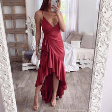 Load image into Gallery viewer, 2021 Summer New Women&#39;s Fashion Casual Solid Deep V Neck Spaghetti Straps Sleeveless Lace Up Knee Lenght Dress Ladies Basic Slim