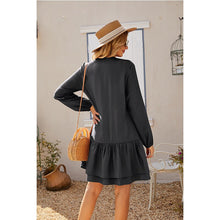 Load image into Gallery viewer, 2021 Summer New Women&#39;s Fashion Casual Solid V Neck Buttons Long Sleeve Loose Waist A Line Knee Lenght Dress Ladies Slim Basic