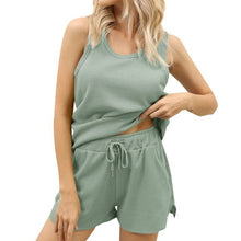 Load image into Gallery viewer, 2021 Summer New Women&#39;s Fashion Casual Solid V Neck Spaghetti Straps Sleeveless Vest Elastic Waist Lace Up Split Short Pant Lady