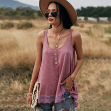 Load image into Gallery viewer, 2021 Summer New Women&#39;s Fashion Office Lady Solid O Neck Buttons Spaghetti Straps Sleeveless Backless Loose Tops Ladies Basic