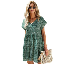 Load image into Gallery viewer, 2021 Summer New Women&#39;s Fashion Sexy Floral Print Deep V Neck Butterfly Short Sleeve Tunic Loose A Line Mini Dress Ladies Basic