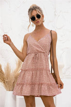 Load image into Gallery viewer, 2021 Summer New Women&#39;s Fashion Sexy Floral Print Deep V Neck Spaghetti Strap Sleeveless Lace Up Backless Empire Mini Dress Lady