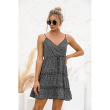 Load image into Gallery viewer, 2021 Summer New Women&#39;s Fashion Sexy Floral Print Deep V Neck Spaghetti Strap Sleeveless Lace Up Backless Empire Mini Dress Lady