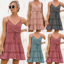 Load image into Gallery viewer, 2021 Summer New Women&#39;s Fashion Sexy Floral Print Deep V Neck Spaghetti Strap Sleeveless Lace Up Backless Empire Mini Dress Lady