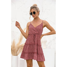 Load image into Gallery viewer, 2021 Summer New Women&#39;s Fashion Sexy Floral Print Deep V Neck Spaghetti Strap Sleeveless Lace Up Backless Empire Mini Dress Lady