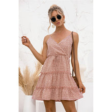 Load image into Gallery viewer, 2021 Summer New Women&#39;s Fashion Sexy Floral Print Deep V Neck Spaghetti Strap Sleeveless Lace Up Backless Empire Mini Dress Lady