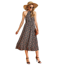 Load image into Gallery viewer, 2021 Summer New Women&#39;s Fashion Sexy Foral Print O Neck Lace Up Sleeveless Empire Tunic Skinny A Line Mid Calf Dress Lady Basic