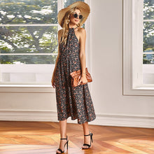 Load image into Gallery viewer, 2021 Summer New Women&#39;s Fashion Sexy Foral Print O Neck Lace Up Sleeveless Empire Tunic Skinny A Line Mid Calf Dress Lady Basic