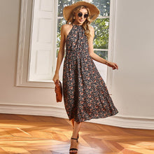 Load image into Gallery viewer, 2021 Summer New Women&#39;s Fashion Sexy Foral Print O Neck Lace Up Sleeveless Empire Tunic Skinny A Line Mid Calf Dress Lady Basic