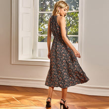 Load image into Gallery viewer, 2021 Summer New Women&#39;s Fashion Sexy Foral Print O Neck Lace Up Sleeveless Empire Tunic Skinny A Line Mid Calf Dress Lady Basic