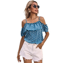 Load image into Gallery viewer, 2021 Summer New Women&#39;s Fashion Sexy Polka Dot Slash Neck Ruffles Spaghetti Straps Sleeveless Backless Tops Loose Ladies Basic