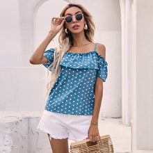 Load image into Gallery viewer, 2021 Summer New Women&#39;s Fashion Sexy Polka Dot Slash Neck Ruffles Spaghetti Straps Sleeveless Backless Tops Loose Ladies Basic