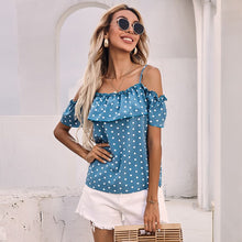Load image into Gallery viewer, 2021 Summer New Women&#39;s Fashion Sexy Polka Dot Slash Neck Ruffles Spaghetti Straps Sleeveless Backless Tops Loose Ladies Basic