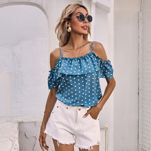 Load image into Gallery viewer, 2021 Summer New Women&#39;s Fashion Sexy Polka Dot Slash Neck Ruffles Spaghetti Straps Sleeveless Backless Tops Loose Ladies Basic