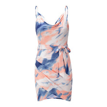 Load image into Gallery viewer, 2021 Summer New Women&#39;s Fashion Sexy Print Deep V Neck Spaghetti Straps Backless Sleeveless Empire Lace Up Mini Dress Lady Slim