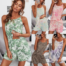 Load image into Gallery viewer, 2021 Summer New Women&#39;s Fashion Sexy Print O Neck Spaghetti Straps Sleeveless Vest Elastic Waist Short Pant Ladies Skinny Basic