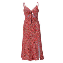 Load image into Gallery viewer, 2021 Summer New Women&#39;s Fashion Sexy Print V Neck Bow Spaghetti Straps Sleeveless Backless Empire Ankle Lenght Dress Ladies Slim