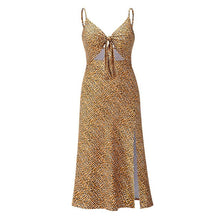 Load image into Gallery viewer, 2021 Summer New Women&#39;s Fashion Sexy Print V Neck Bow Spaghetti Straps Sleeveless Backless Empire Ankle Lenght Dress Ladies Slim