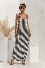 Load image into Gallery viewer, 2021 Summer New Women&#39;s Fashion Sexy Stripe V Neck Spaghetti Straps Sleeveless Backless Loose Waist Pockets Ankle Lenght Dress
