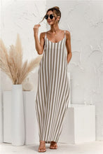 Load image into Gallery viewer, 2021 Summer New Women&#39;s Fashion Sexy Stripe V Neck Spaghetti Straps Sleeveless Backless Loose Waist Pockets Ankle Lenght Dress
