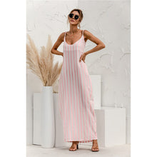 Load image into Gallery viewer, 2021 Summer New Women&#39;s Fashion Sexy Stripe V Neck Spaghetti Straps Sleeveless Backless Loose Waist Pockets Ankle Lenght Dress