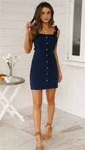 Load image into Gallery viewer, 2021 Summer New Women&#39;s Fashion Solid Sexy Slash Neck Spaghetti Straps Sleeveless Backless Buttons Package Hip Mini Dress Ladies