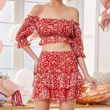 Load image into Gallery viewer, 2021 Summer New Women&#39;s Floral One-Shoulder Tube Top High Waist Skirt Ruffled Suit