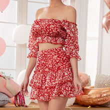 Load image into Gallery viewer, 2021 Summer New Women&#39;s Floral One-Shoulder Tube Top High Waist Skirt Ruffled Suit