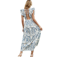 Load image into Gallery viewer, 2021 Summer New Women&#39;s Long Round Neck Thin Belt Chiffon Ruffled Sexy Backless  A-Line Dress