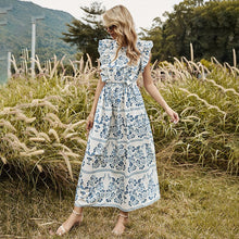 Load image into Gallery viewer, 2021 Summer New Women&#39;s Long Round Neck Thin Belt Chiffon Ruffled Sexy Backless  A-Line Dress