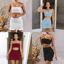 Load image into Gallery viewer, 2021 Summer New Women&#39;s Sexy Camisole Pleated Two-Piece Ruffled Hip Skirt