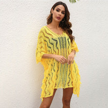 Load image into Gallery viewer, 2021 Summer New Women&#39;s Sexy Hollow Perspective Woven Top Wave Pattern Loose Beach Skirt
