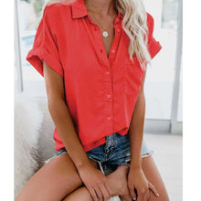 Load image into Gallery viewer, 2021 Summer New Women&#39;s Short Sleeve Lapel Button Harajuku Oversized Shirt Crop Top Blouse Women Boho Clothing Cardigan Korean