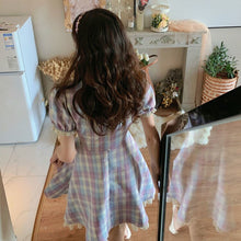 Load image into Gallery viewer, 2021 Summer New retro Purple Plaid Dress College Wind Waist Was Thinner Improved Cheongsam A-Line Dress Female