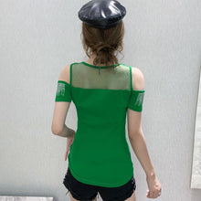 Load image into Gallery viewer, 2021 Summer New short-sleeved Women t-shirt sexy O-neck hot diamond fashion strapless wild slim T-shirt women tops