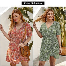 Load image into Gallery viewer, 2021 Summer Plus Size Dress Women Gown Floral Print Short Sleeve V-Neck Retro Clothing Elegant Banquet Mini Female Boho Dress