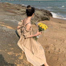 Load image into Gallery viewer, 2021 Summer Sexy Beach Strap Dress Women Backless Casual Elegant Party Midi Dress Puff Sleeve High Street Vintage Sundress Boho