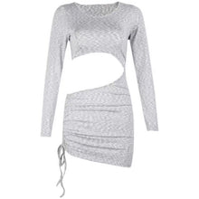 Load image into Gallery viewer, 2021 Summer Sexy Hollow Out Dress Women Turtleneck Long Sleeve Irregular Grey Dress Wrap Mini Bodycon Dress Vestidos