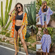 Load image into Gallery viewer, 2021 Summer Sexy Split Sunscreen Cardigan Casual Bandage Half Sleeve Printed Jacket Swimsuit Bikini Loose Outer Blouse