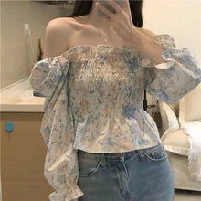 Load image into Gallery viewer, 2021 Summer Sexy Sweet Beach Young Style Floral SHORT Folds Casual Shirts Square Collar Slim Corset Top Blouse Woman STREETWEAR