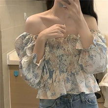 Load image into Gallery viewer, 2021 Summer Sexy Sweet Beach Young Style Floral SHORT Folds Casual Shirts Square Collar Slim Corset Top Blouse Woman STREETWEAR