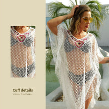 Load image into Gallery viewer, 2021 Summer Sexy Women Cover Ups Lace Crochet Bikini White Blouse Hollow Out V-Neck For The Beach Coverup Swim Wear
