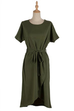 Load image into Gallery viewer, 2021 Summer Short Sleeve Elegant Irregular Dress O-Neck Bodycon Lace Up Dresses Spring Ladies Midi Party Dresses Solid Vestidos