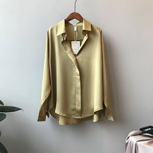 Load image into Gallery viewer, 2021 Summer Spring Casual Blouse Women Fashion Long Sleeves Tops Vintage Femme V Neck Shirts Elegant Sexy Silk