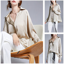 Load image into Gallery viewer, 2021 Summer Spring Casual Blouse Women Fashion Long Sleeves Tops Vintage Femme V Neck Shirts Elegant Sexy Silk