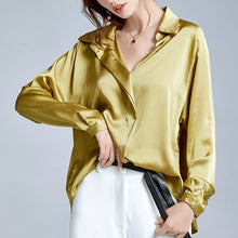 Load image into Gallery viewer, 2021 Summer Spring Casual Blouse Women Fashion Long Sleeves Tops Vintage Femme V Neck Shirts Elegant Sexy Silk