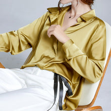 Load image into Gallery viewer, 2021 Summer Spring Casual Blouse Women Fashion Long Sleeves Tops Vintage Femme V Neck Shirts Elegant Sexy Silk