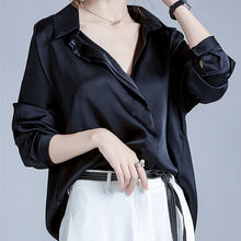 Load image into Gallery viewer, 2021 Summer Spring Casual Blouse Women Fashion Long Sleeves Tops Vintage Femme V Neck Shirts Elegant Sexy Silk